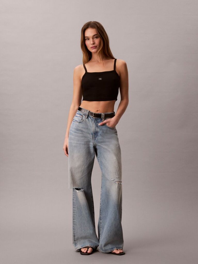 Negru Top Cami Scurt Din Bumbac Reiat  Femei
