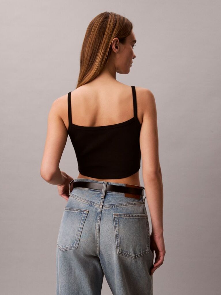 Negru Top Cami Scurt Din Bumbac Reiat  Femei