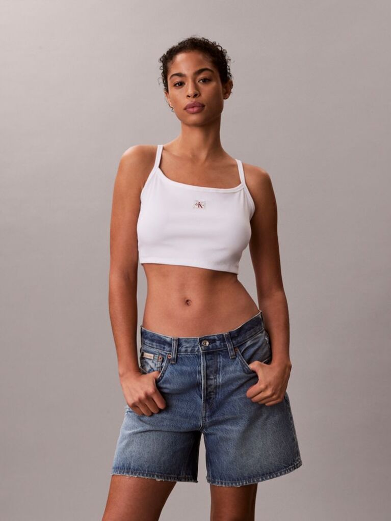 Alb Top Cami Scurt Din Bumbac Reiat  Femei