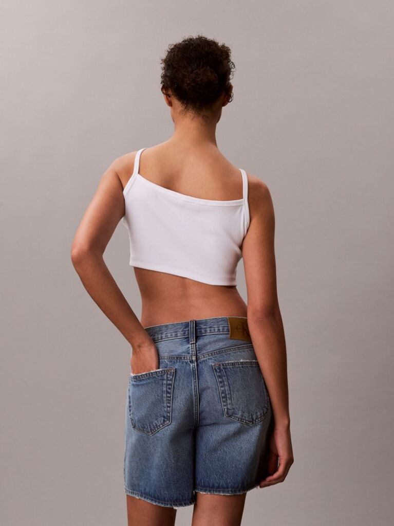 Alb Top Cami Scurt Din Bumbac Reiat  Femei