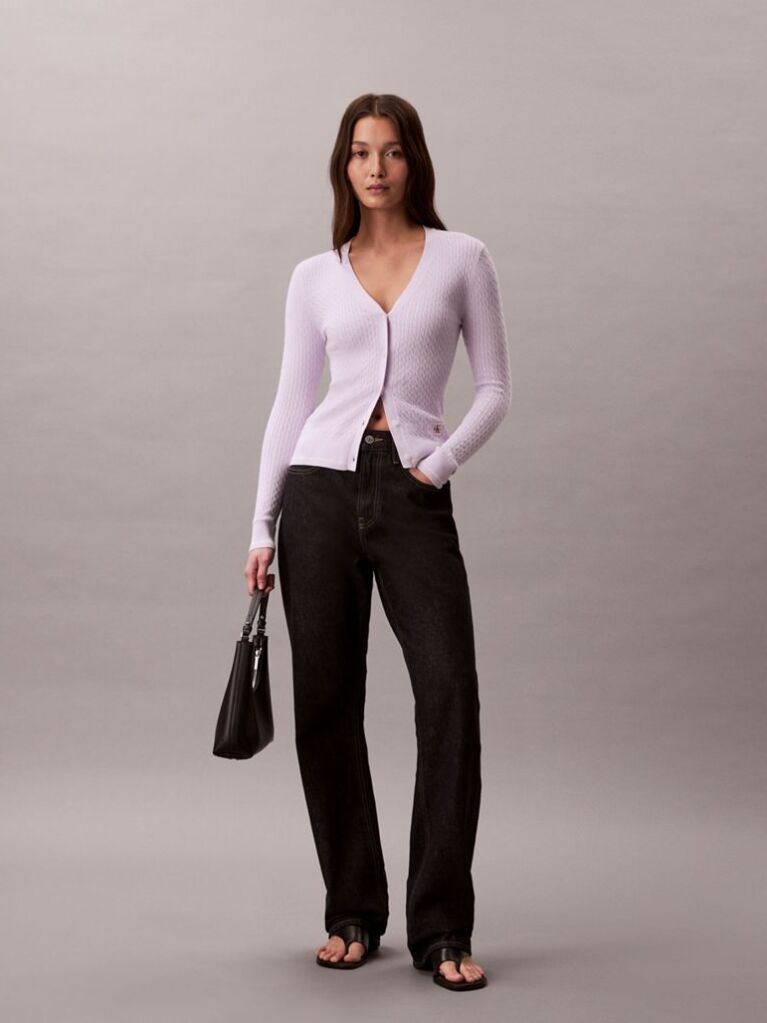 Mov Cardigan Slim Din Tricot Cu Model  Femei