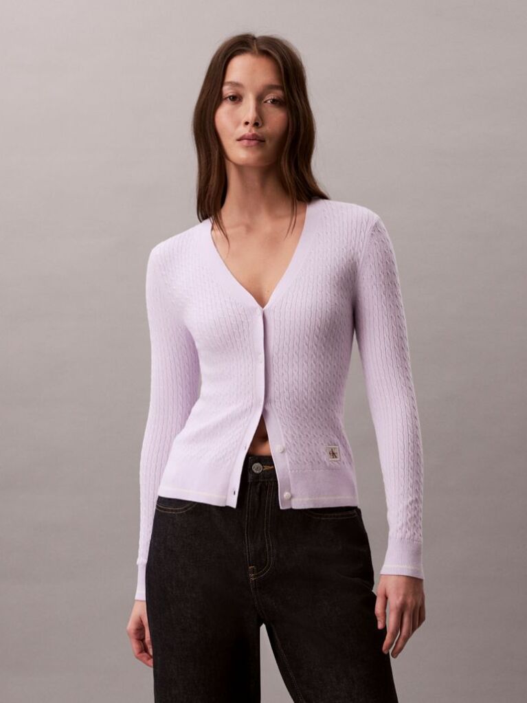 Mov Cardigan Slim Din Tricot Cu Model  Femei