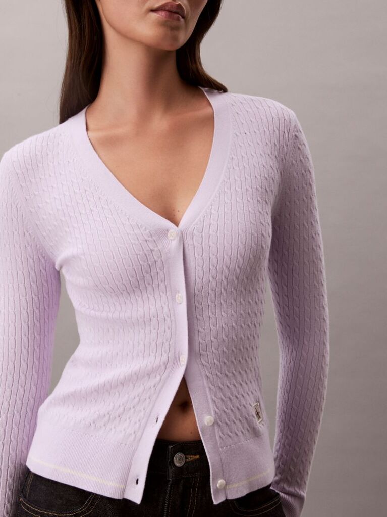 Mov Cardigan Slim Din Tricot Cu Model  Femei
