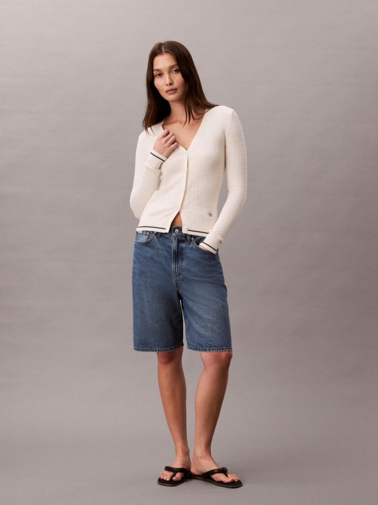 Alb Cardigan Slim Din Tricot Cu Model  Femei