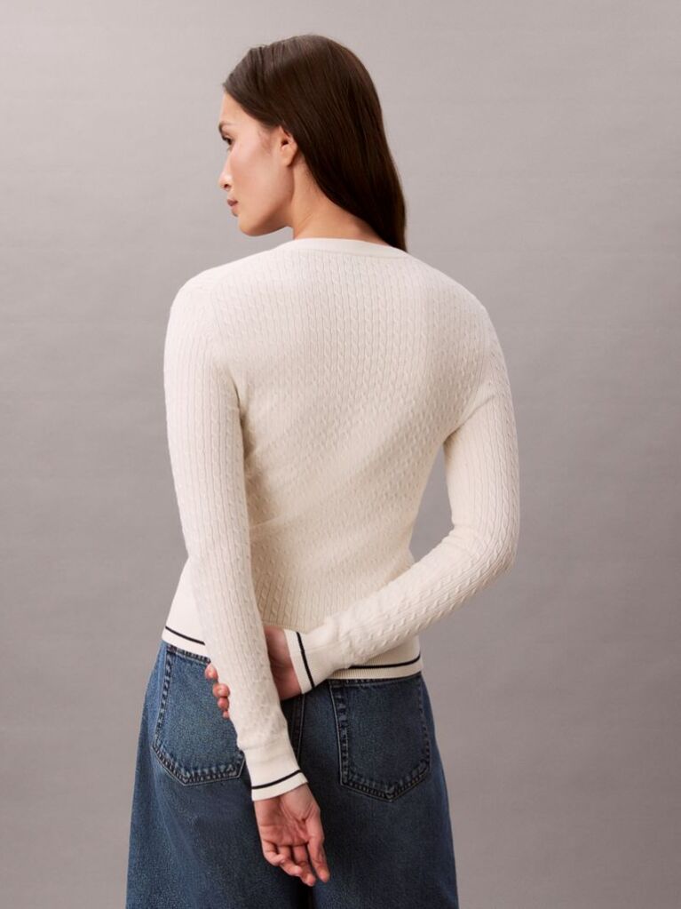 Alb Cardigan Slim Din Tricot Cu Model  Femei