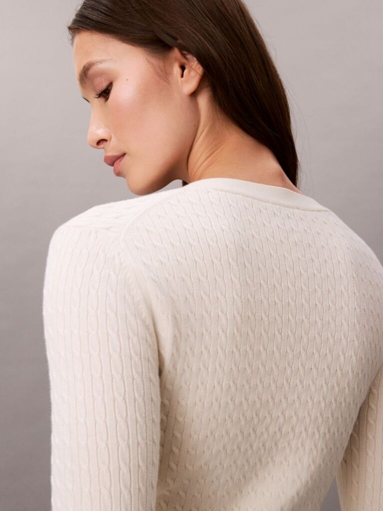 Alb Cardigan Slim Din Tricot Cu Model  Femei