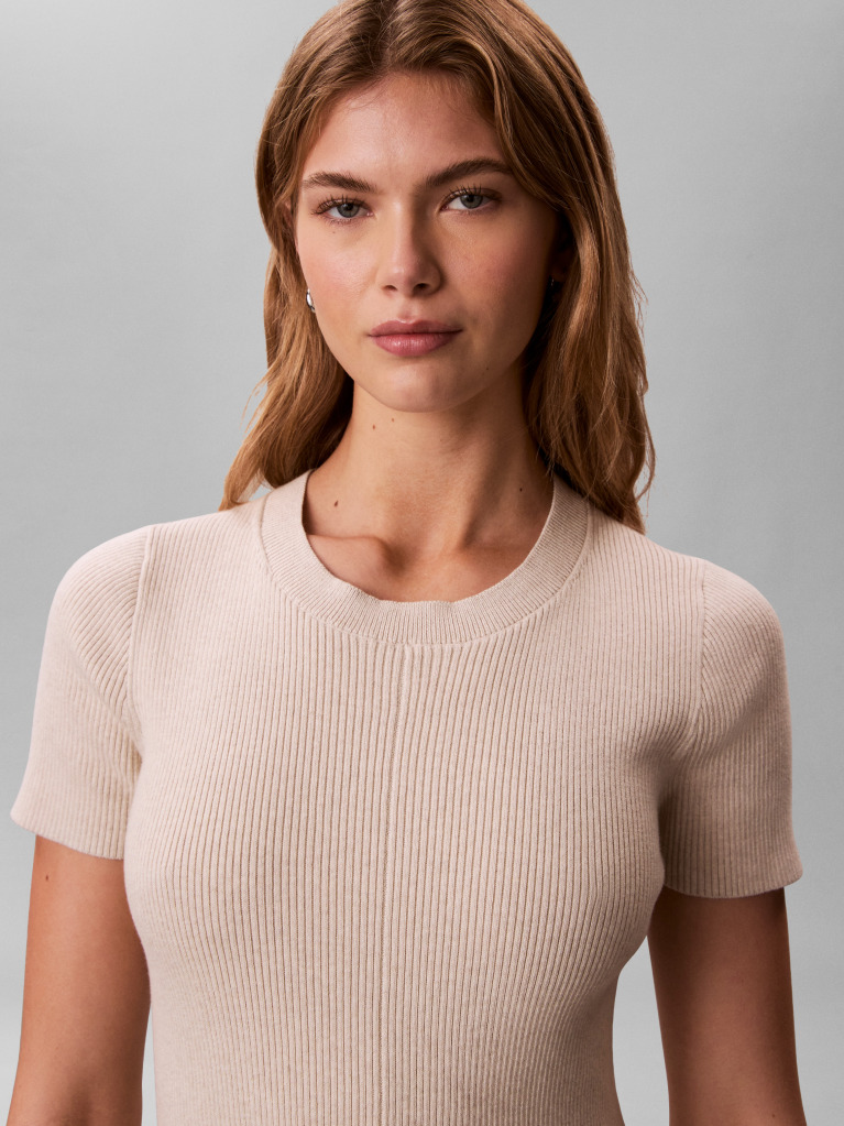 Bej Rochie Mini Evazata Din Bumbac Reiata  Femei