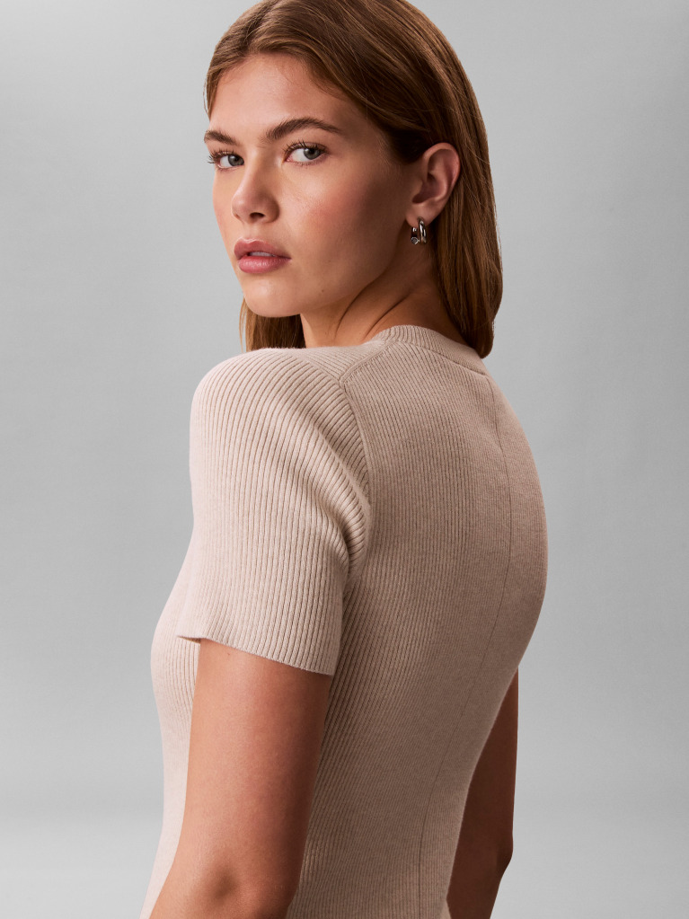 Bej Rochie Mini Evazata Din Bumbac Reiata  Femei
