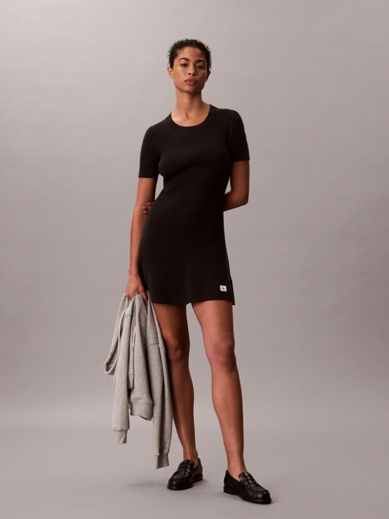 Negru Rochie Mini Evazata Din Bumbac Reiata  Femei