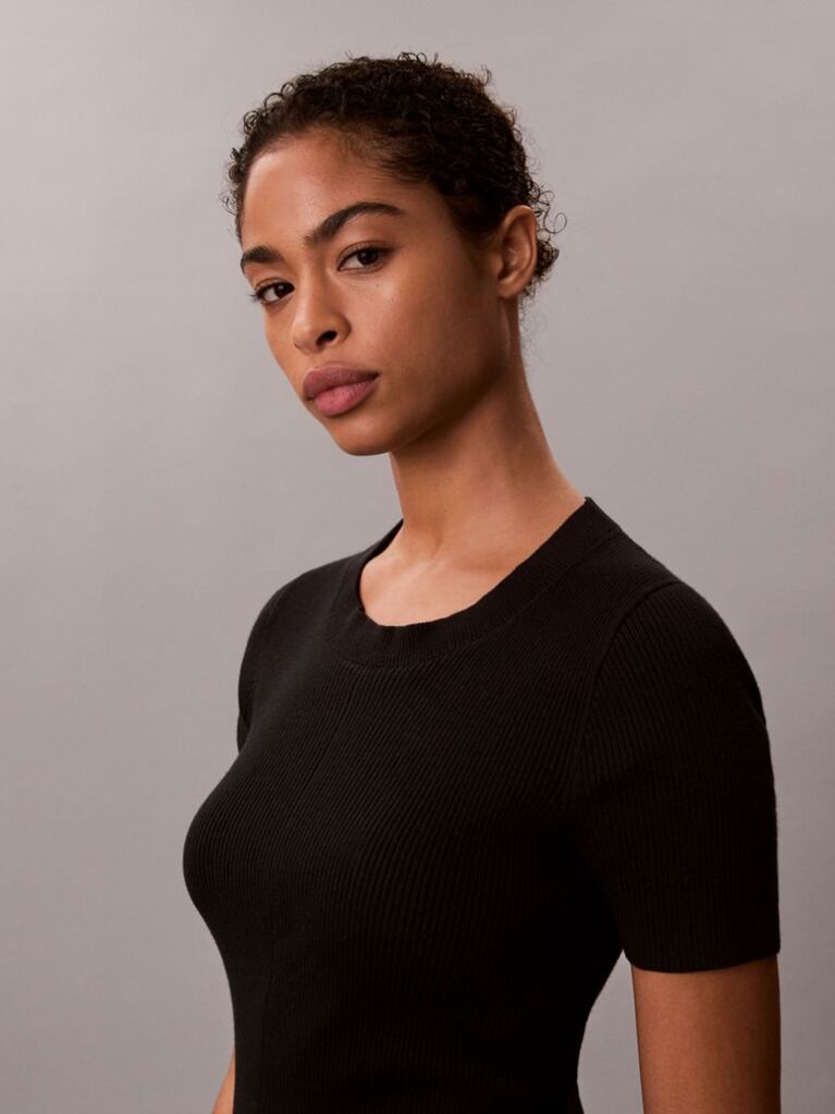 Negru Rochie Mini Evazata Din Bumbac Reiata  Femei