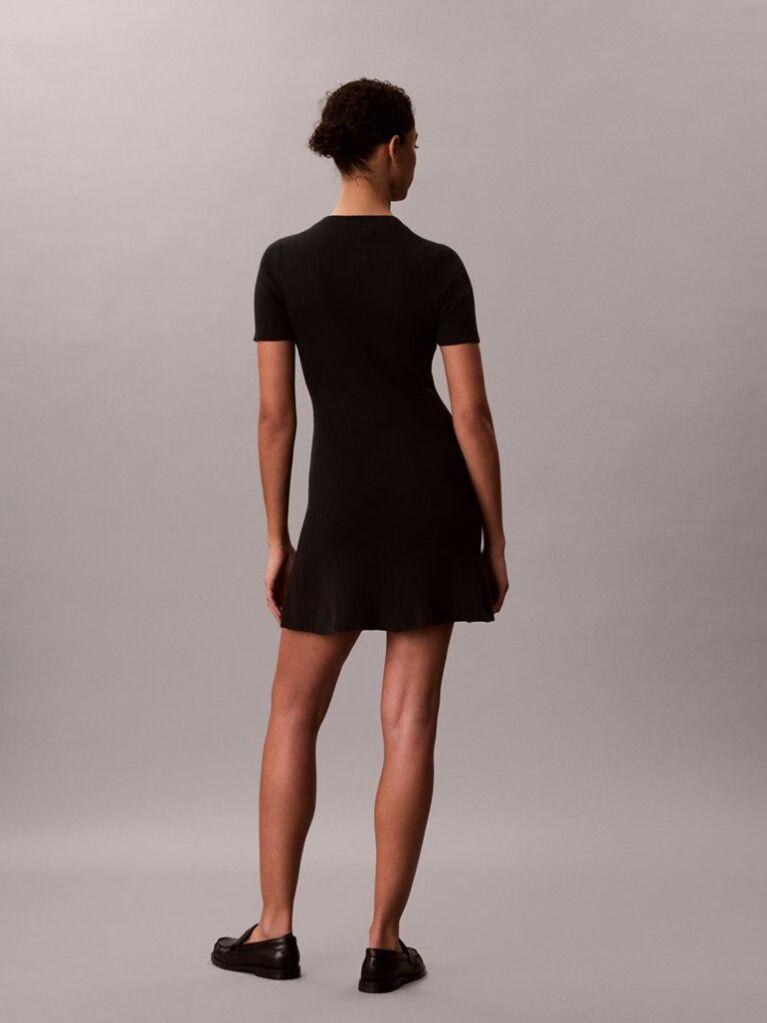 Negru Rochie Mini Evazata Din Bumbac Reiata  Femei