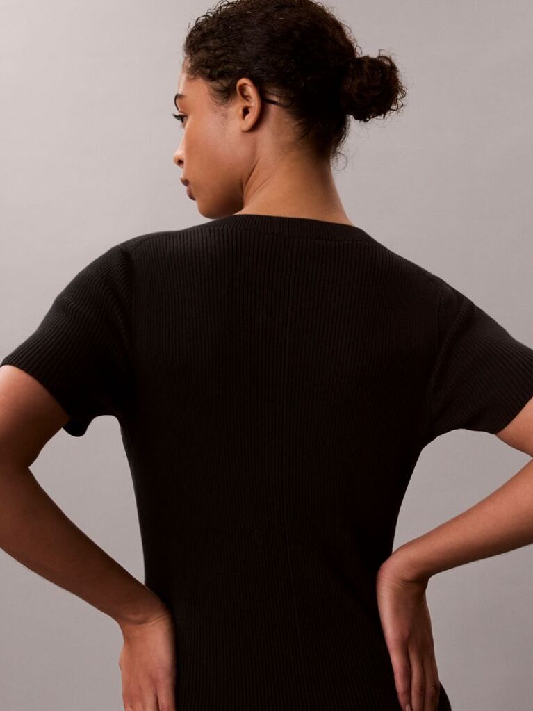 Negru Rochie Mini Evazata Din Bumbac Reiata  Femei