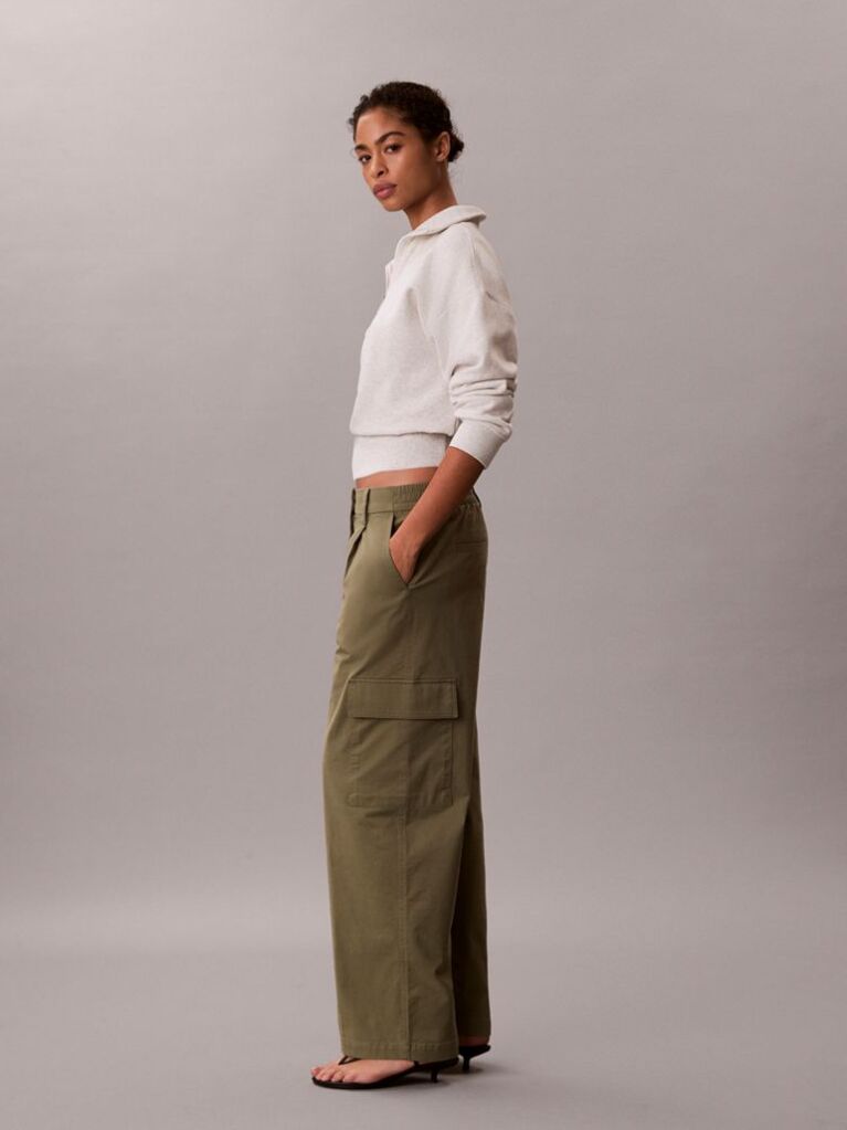 Green Relaxed Cotton Twill Cargo Pants  Women
