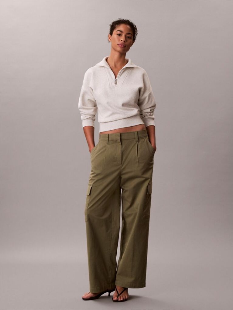 Green Relaxed Cotton Twill Cargo Pants  Women