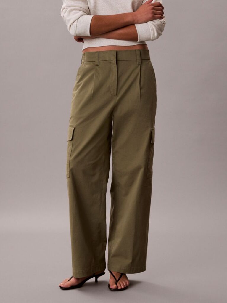 Green Relaxed Cotton Twill Cargo Pants  Women
