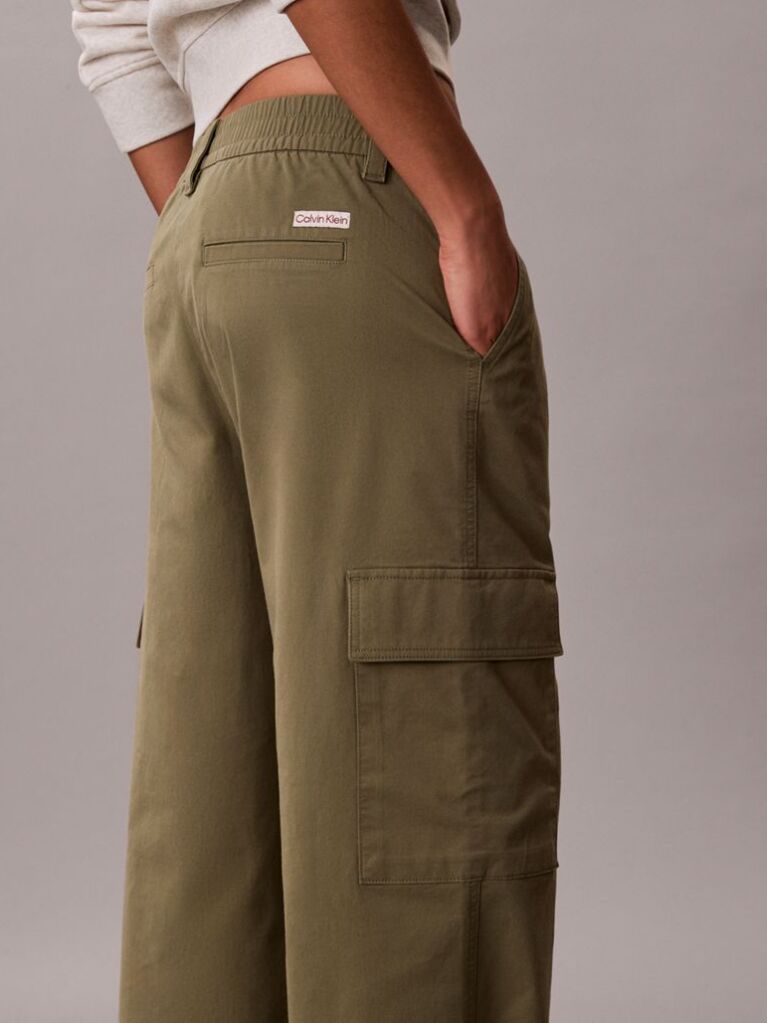 Green Relaxed Cotton Twill Cargo Pants  Women