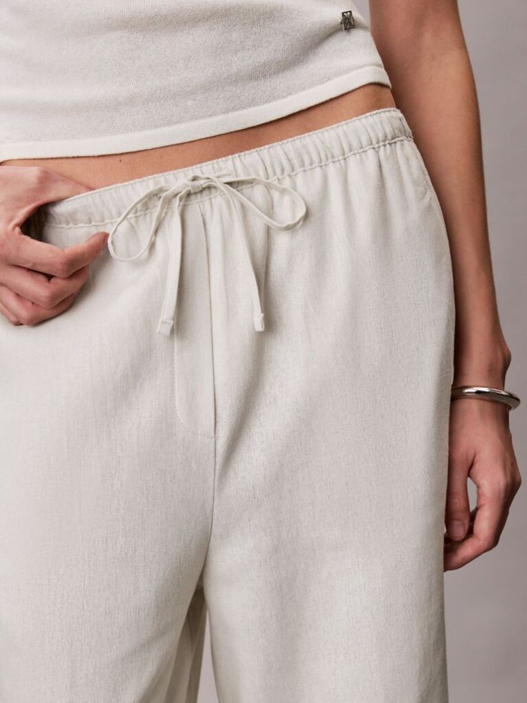 Alb Pantaloni Largi Din Amestec De In  Femei