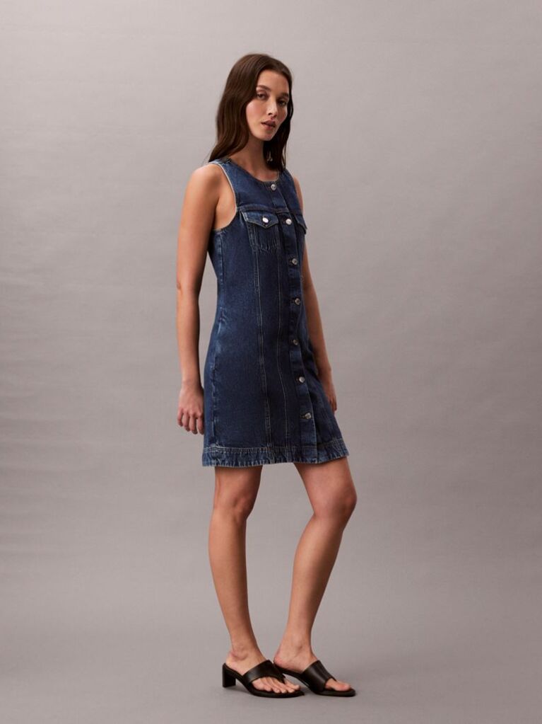Denim Rochie Trucker Din Denim Fara Maneci  Femei