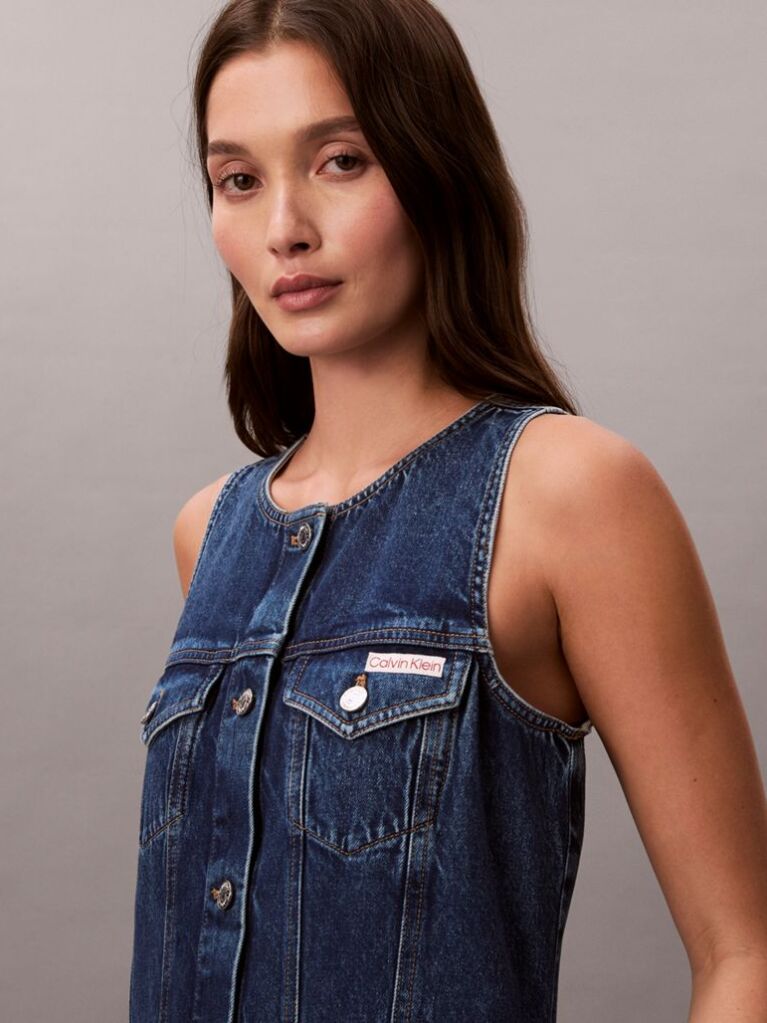 Denim Rochie Trucker Din Denim Fara Maneci  Femei