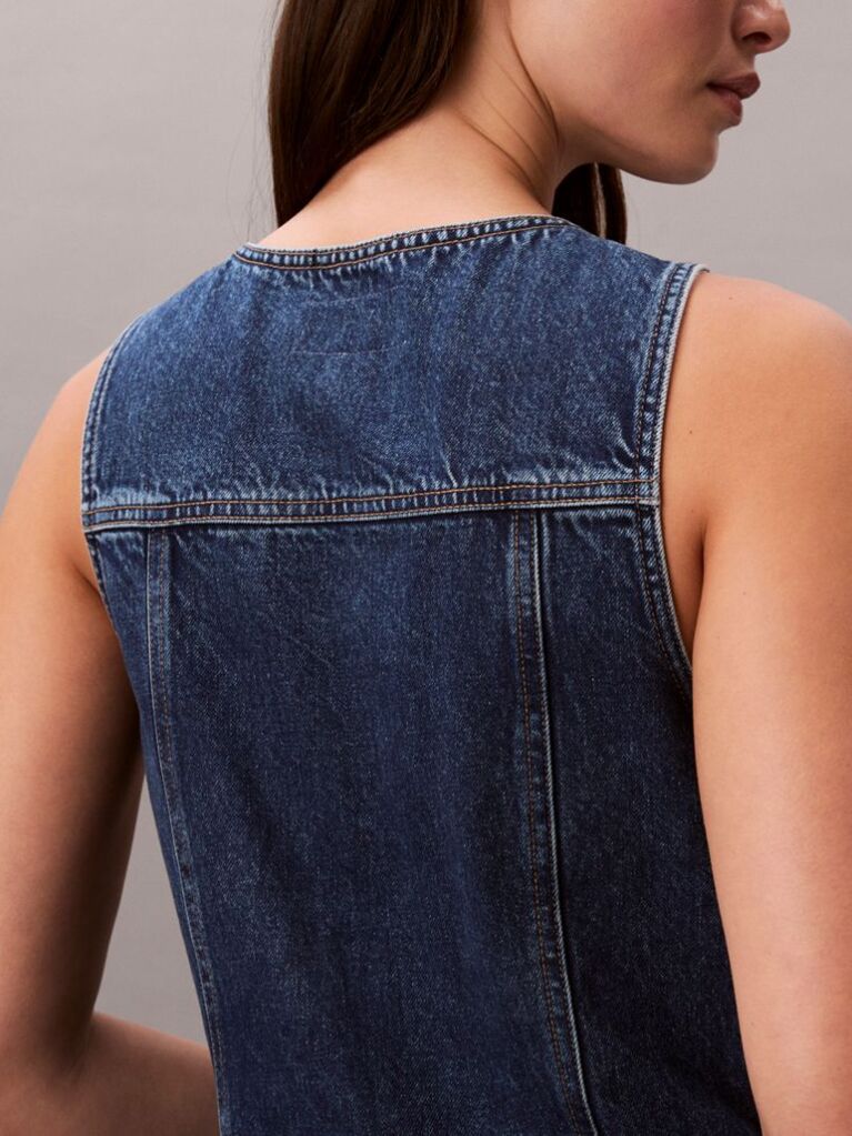 Denim Rochie Trucker Din Denim Fara Maneci  Femei