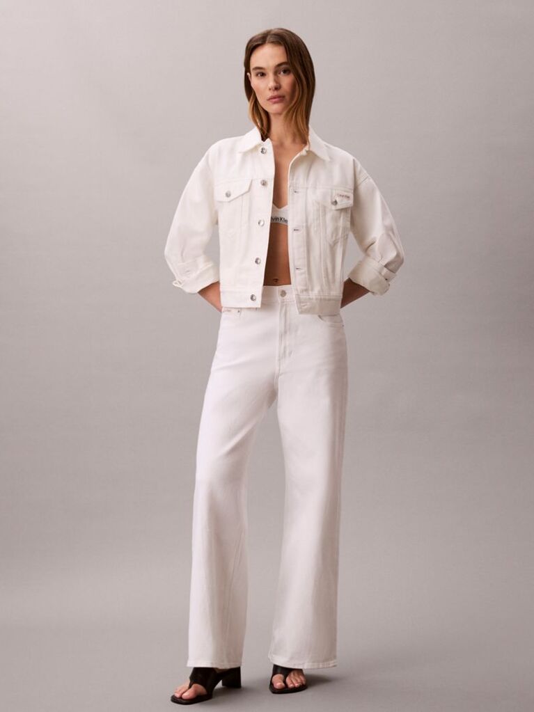 Alb Jacheta Denim Stil Anii 90  Femei