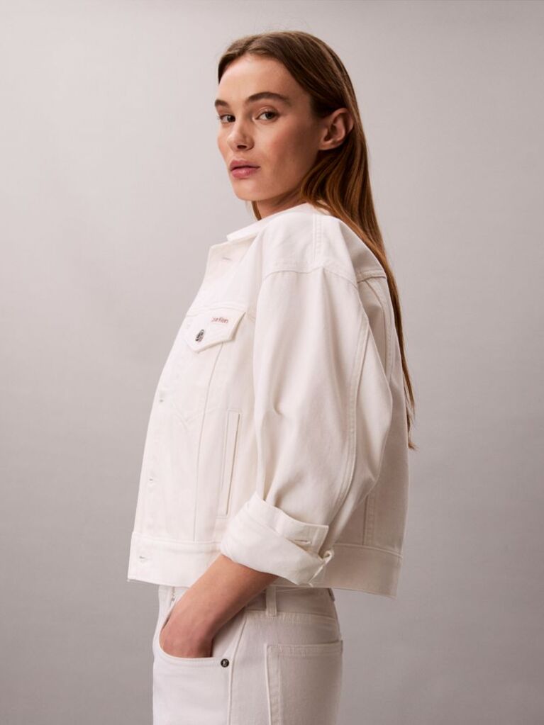 Alb Jacheta Denim Stil Anii 90  Femei