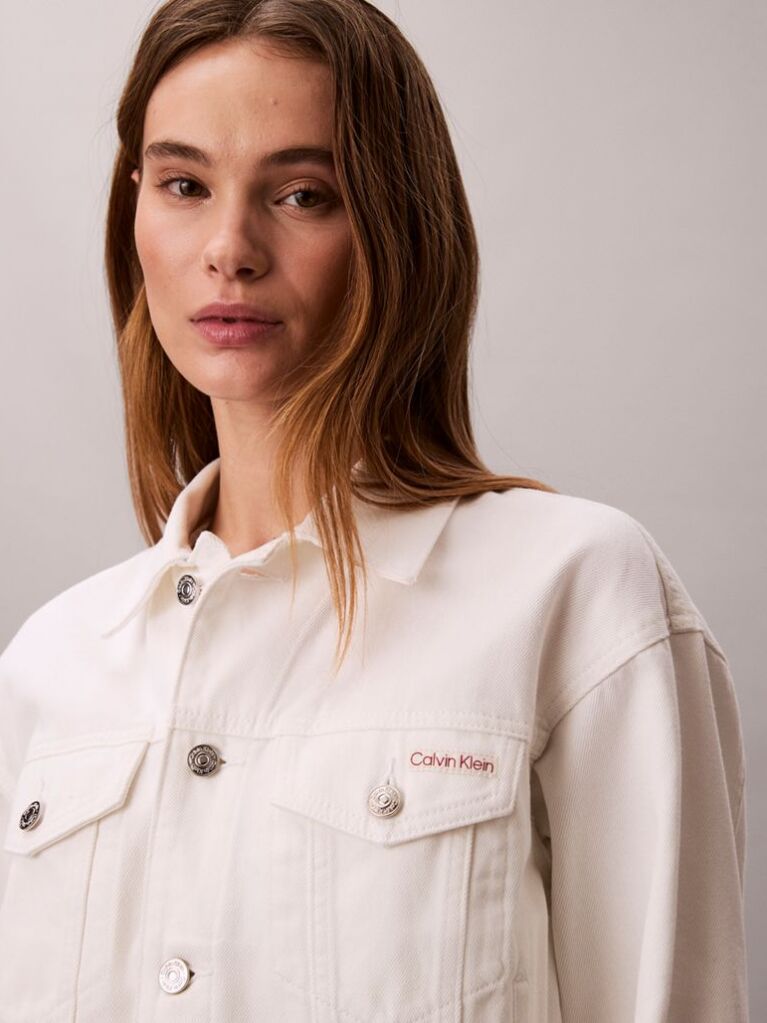 Alb Jacheta Denim Stil Anii 90  Femei