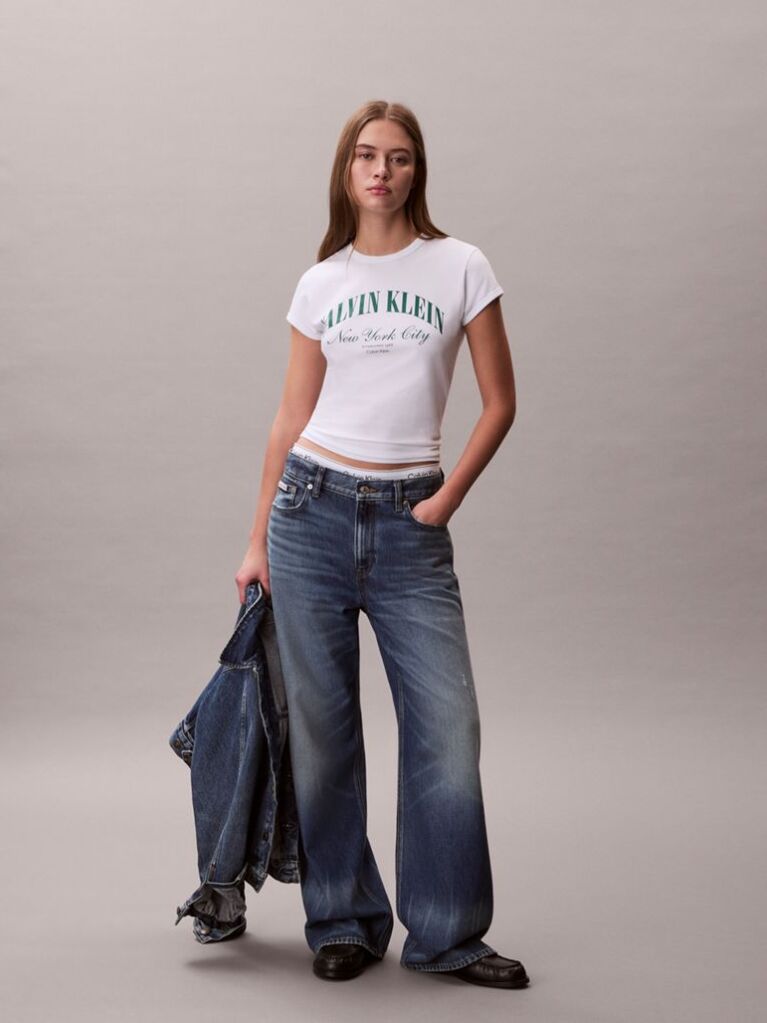 Alb Tricou Slim Cu Logo Varsity  Femei