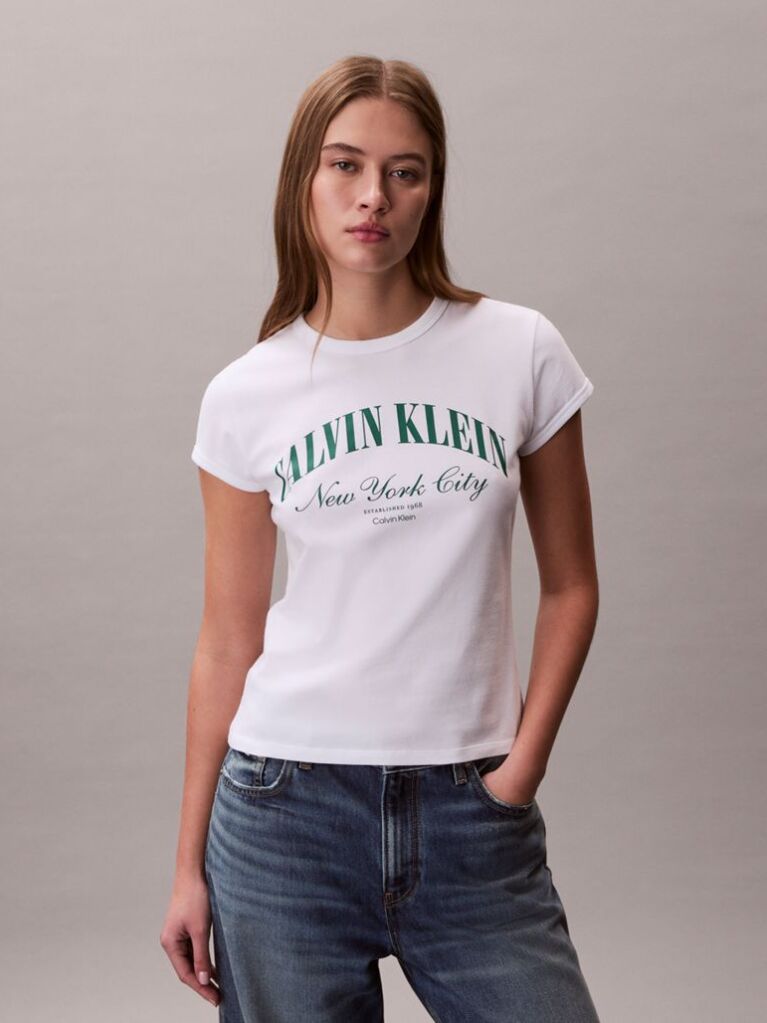 Alb Tricou Slim Cu Logo Varsity  Femei