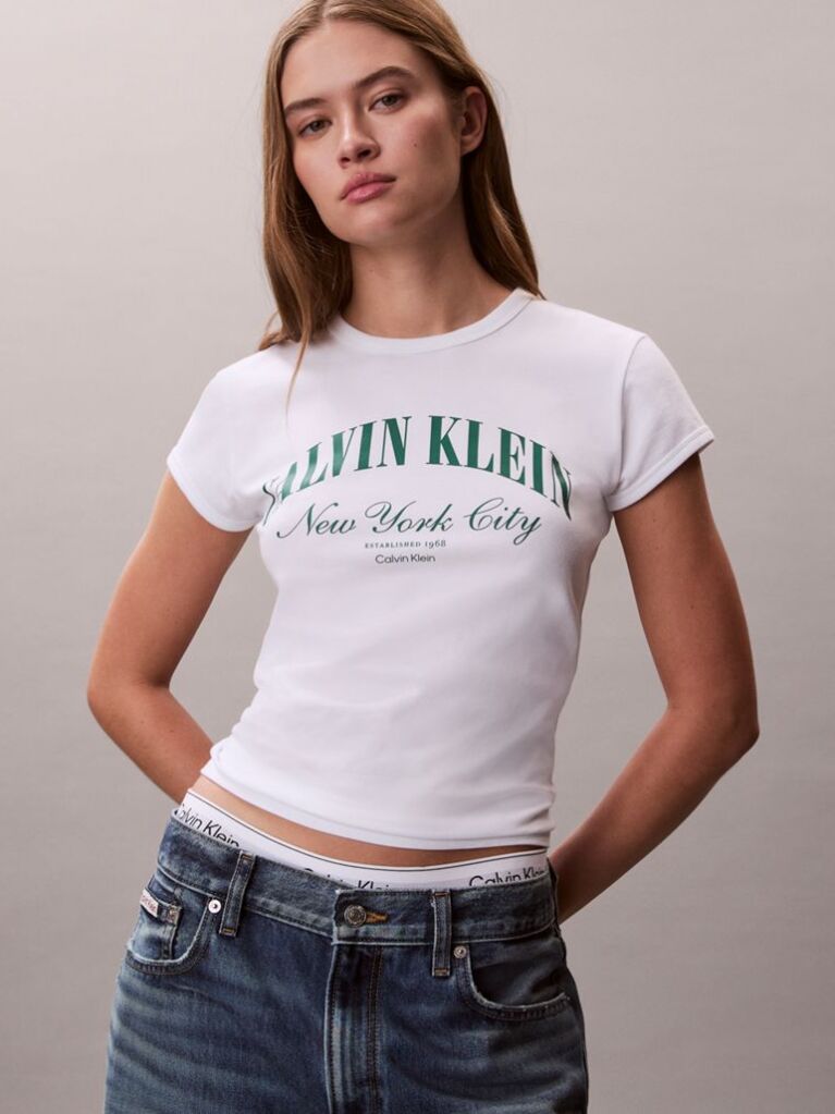 Alb Tricou Slim Cu Logo Varsity  Femei