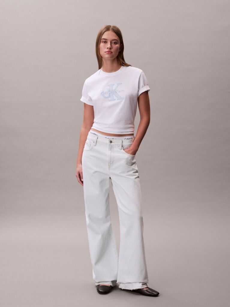 Alb Tricou Cu Monograma Aplicata  Femei
