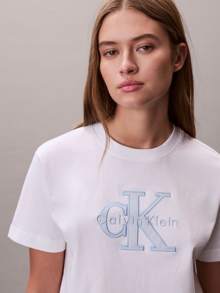 Alb Tricou Cu Monograma Aplicata  Femei