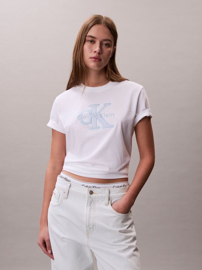 Alb Tricou Cu Monograma Aplicata  Femei