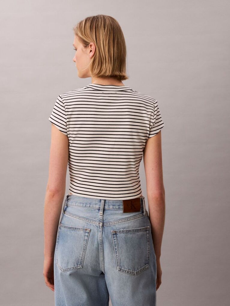 Negru Tricou Slim Reiat Cu Dungi  Femei