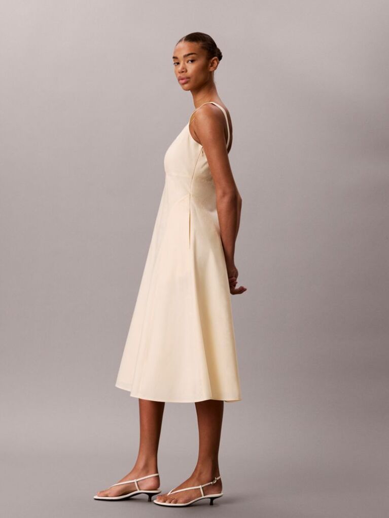 Bej Rochie Midi Din Poplin De Bumbac  Femei