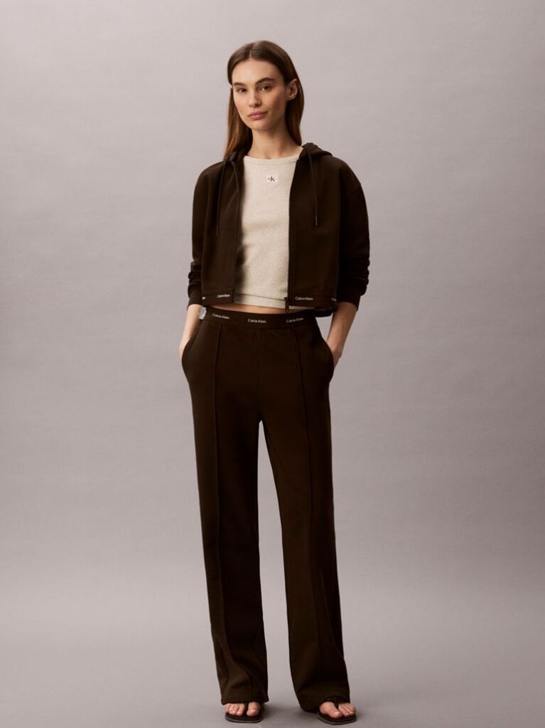 Brown Cropped Logo Elastic Zip Hoodie  Women