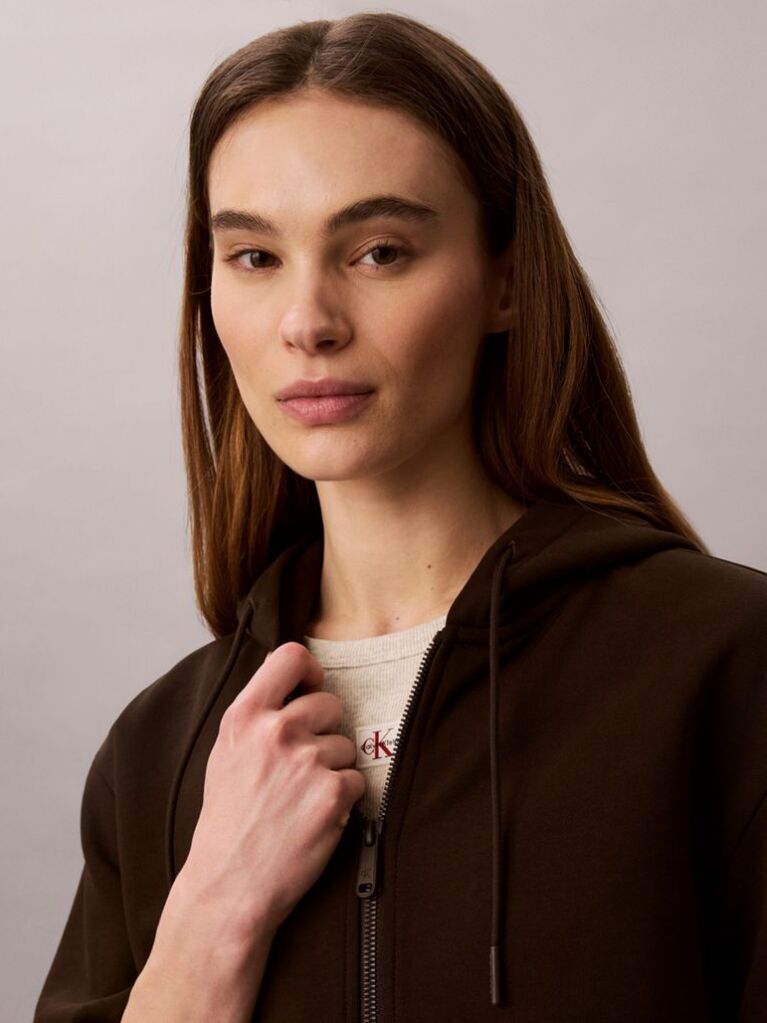 Brown Cropped Logo Elastic Zip Hoodie  Women