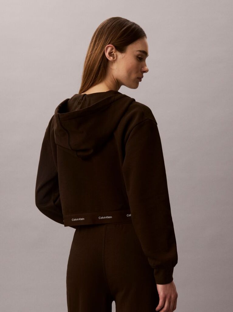 Brown Cropped Logo Elastic Zip Hoodie  Women