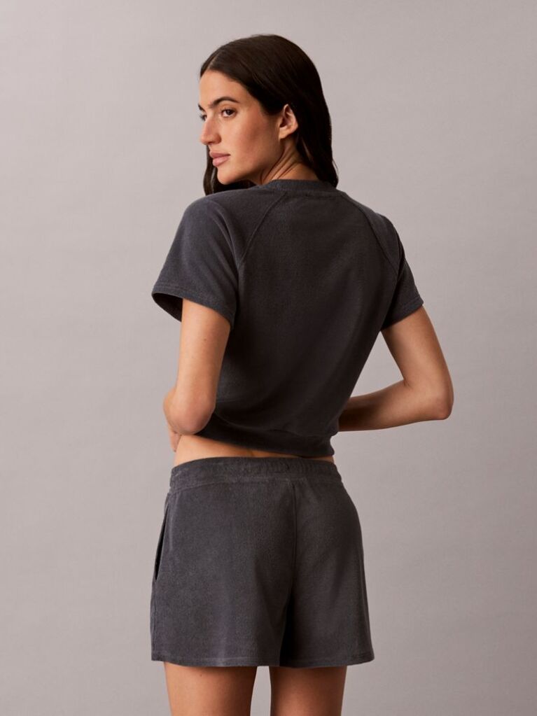 Gri Top Cropped Din Material Towel Terry Cu Maneca Scurta  Femei