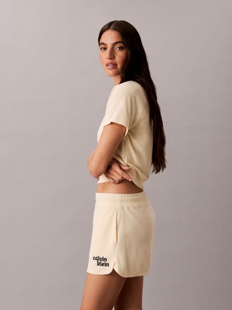 Bej Top Cropped Din Material Towel Terry Cu Maneca Scurta  Femei