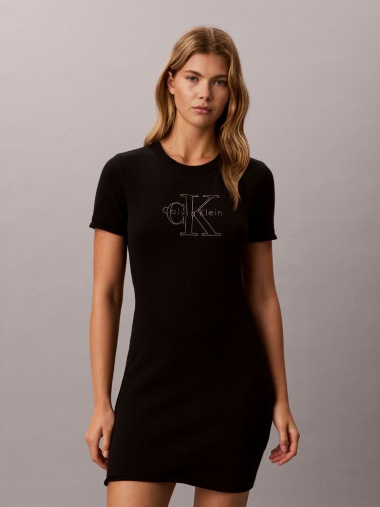 Negru Rochie Mini Stil Tricou Cu Logo Monogram Brodat  Femei