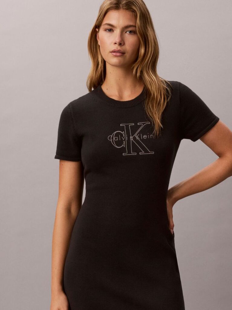 Negru Rochie Mini Stil Tricou Cu Logo Monogram Brodat  Femei