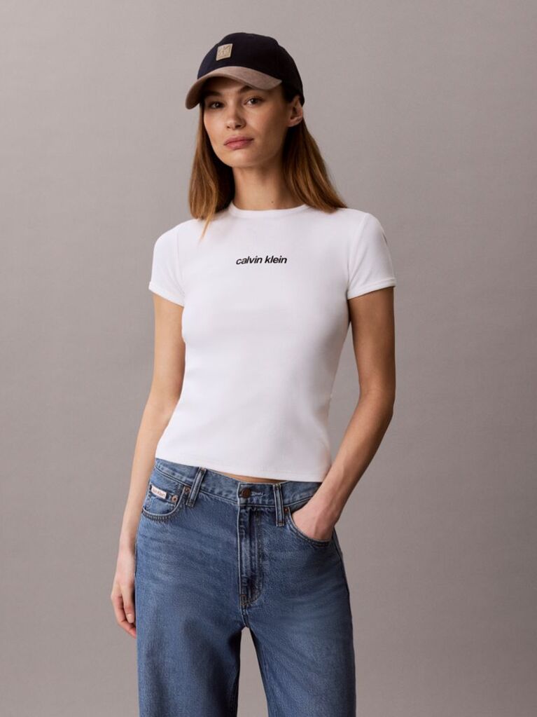 Alb Tricou Din Bumbac Reiat Cu Logo Brodat  Femei