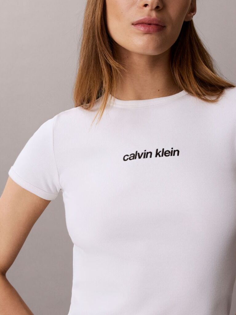 Alb Tricou Din Bumbac Reiat Cu Logo Brodat  Femei