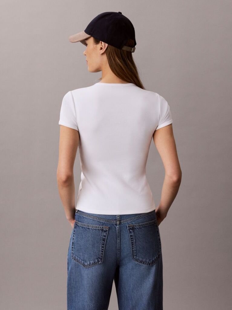 Alb Tricou Din Bumbac Reiat Cu Logo Brodat  Femei