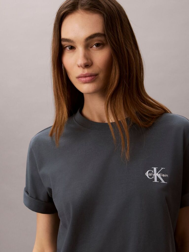 Albastru Tricou Boxy Cu Logo Monograma  Femei