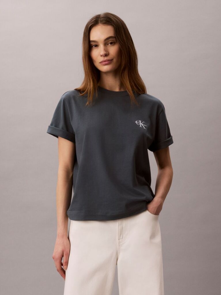 Albastru Tricou Boxy Cu Logo Monograma  Femei