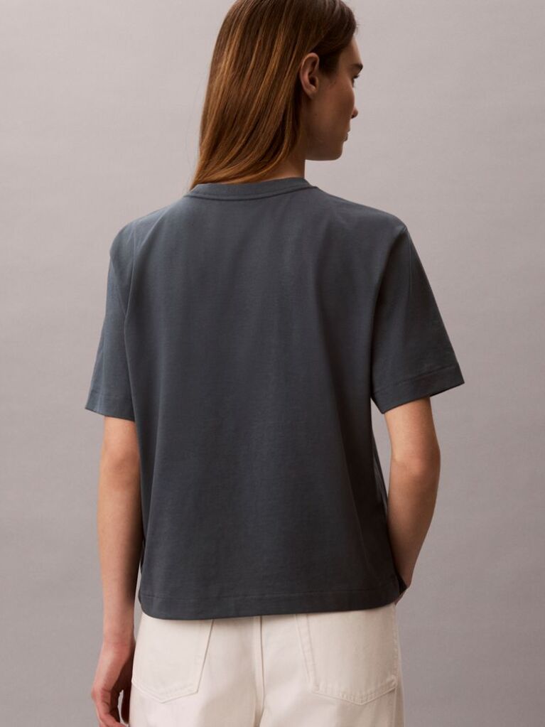 Albastru Tricou Boxy Cu Logo Monograma  Femei