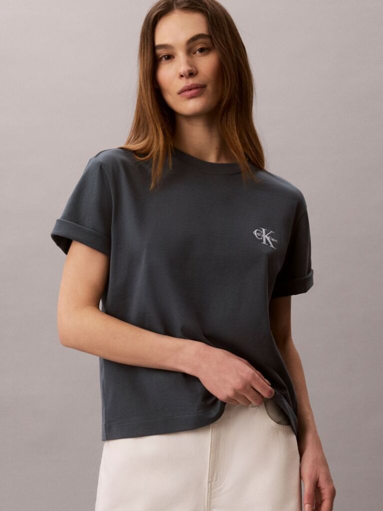 Albastru Tricou Boxy Cu Logo Monograma  Femei