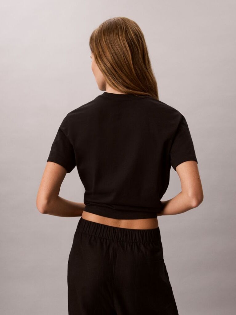Negru Tricou Cu Guler Rotund Cu Logo Monogram  Femei